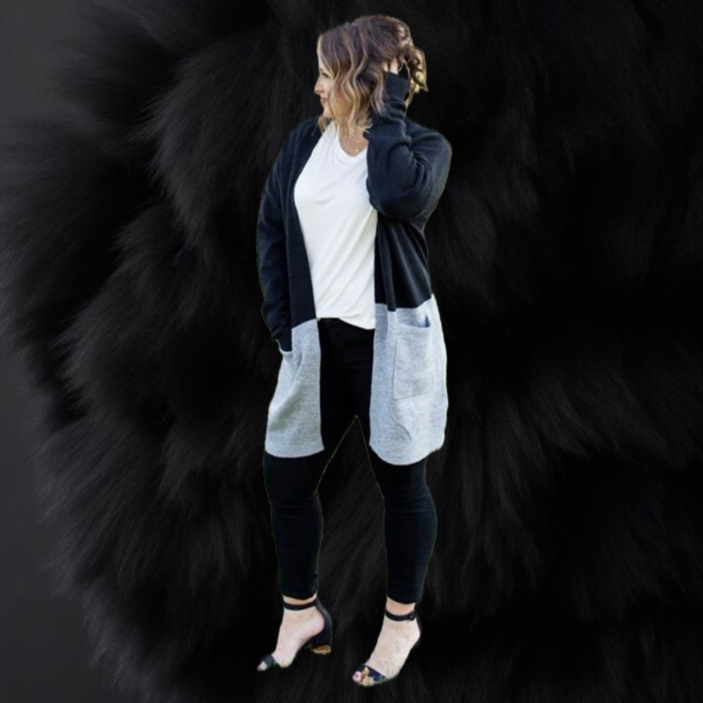 Chic Black and Gray Long Cardigan Sweater
